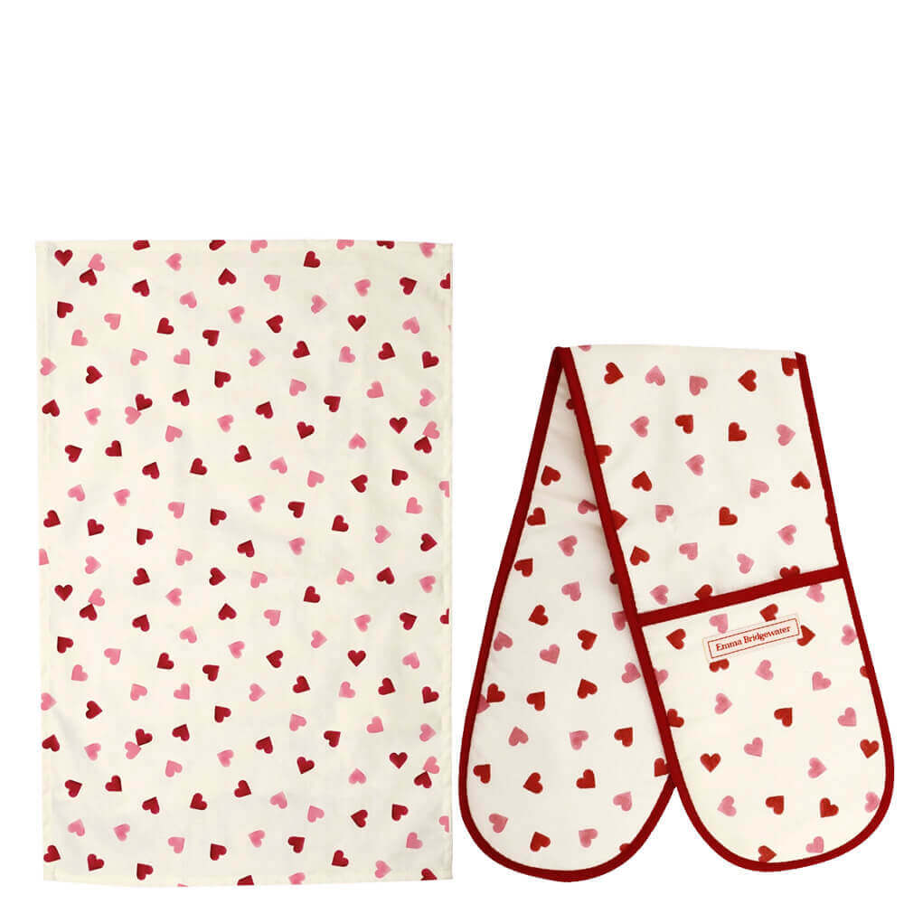 Emma Bridgewater Pink Hearts Tea Towel & Double Oven Glove Set